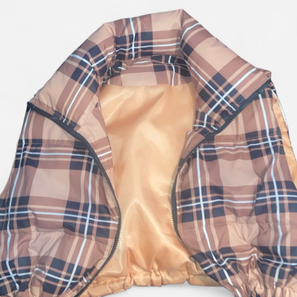 Plaid Puffer Vest with Zipper